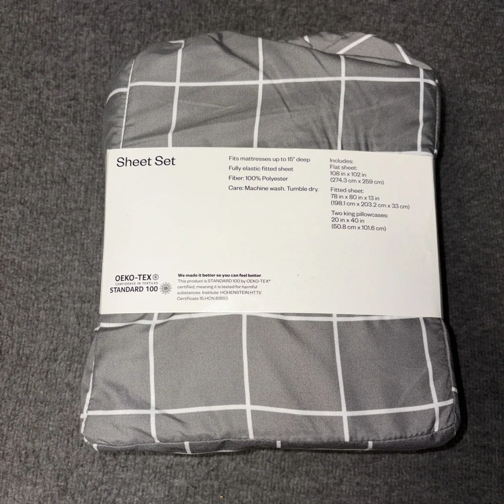 Room Essentials KING Microfiber Wrinkle Resistant Sheet Set Gray With Stripes